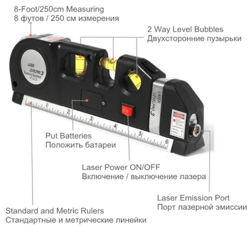 Laser Level Pro 3 (With Tape Measure) – Horizontal, Vertical & Crossline Laser Leveler