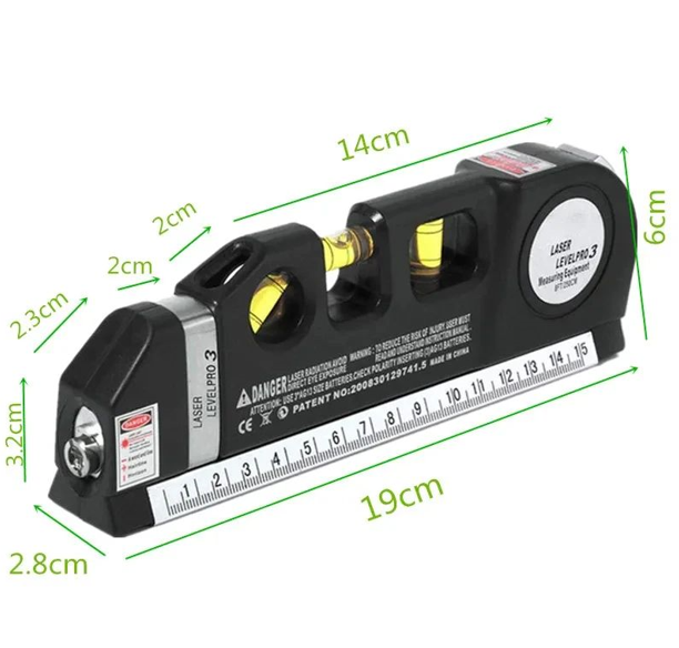 Laser Level Pro 3 (With Tape Measure) – Horizontal, Vertical & Crossline Laser Leveler