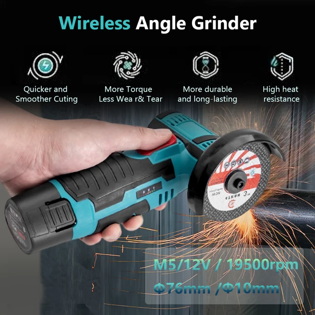 12V 3 Inch Mini Angle Grinder 19500rpm Cordless Mini Angle Grinder