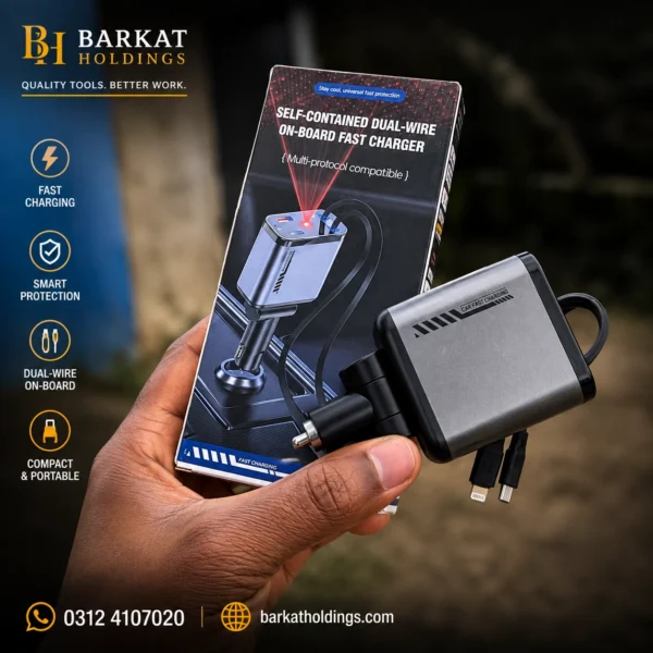 4-in-1 Car Fast Charger with Built-in Dual Cables, USB & Type-C Ports